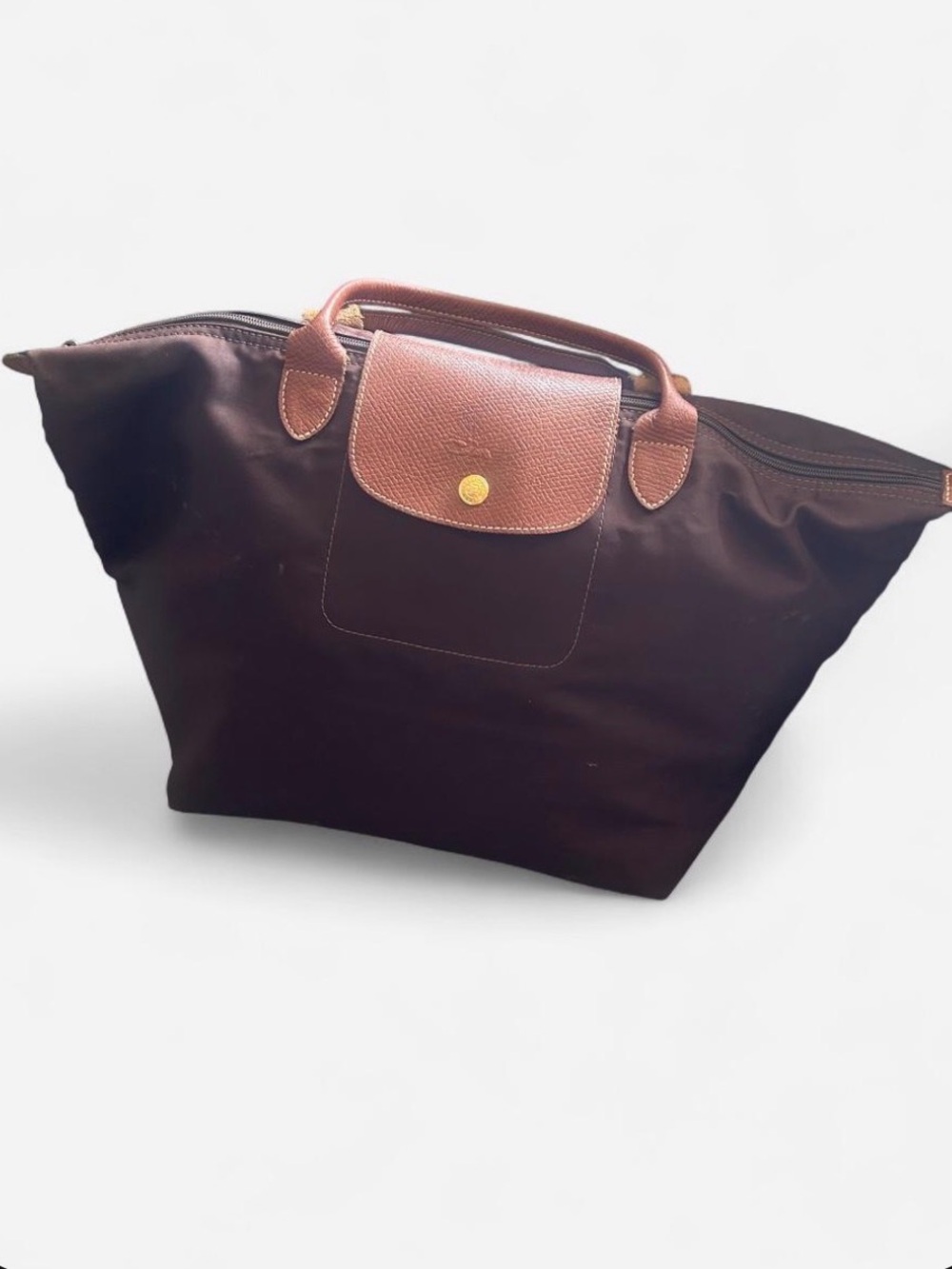 Vintage Longchamp Le Pliage Brown Short Handle Tote 🤎